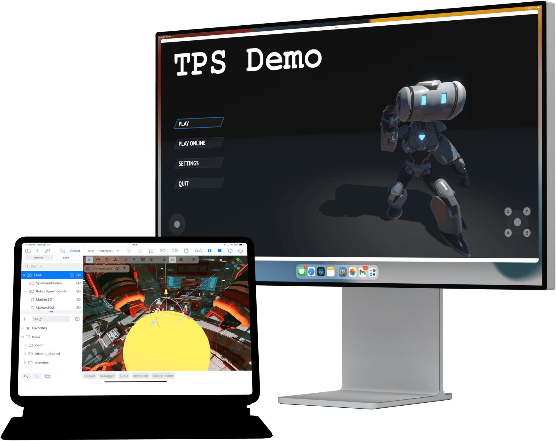 Xogot running with an external monitor.